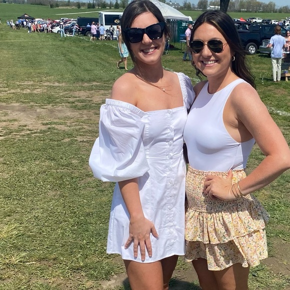 Danielle Bernstein for Macy’s White Button Up Puff Sleeve Babydoll Dress Size 2 - Picture 6 of 7